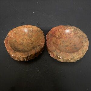 Vintage Orange Alabaster Ashtrays . Set Of 2. Hand Carved In Italy. Rare Find